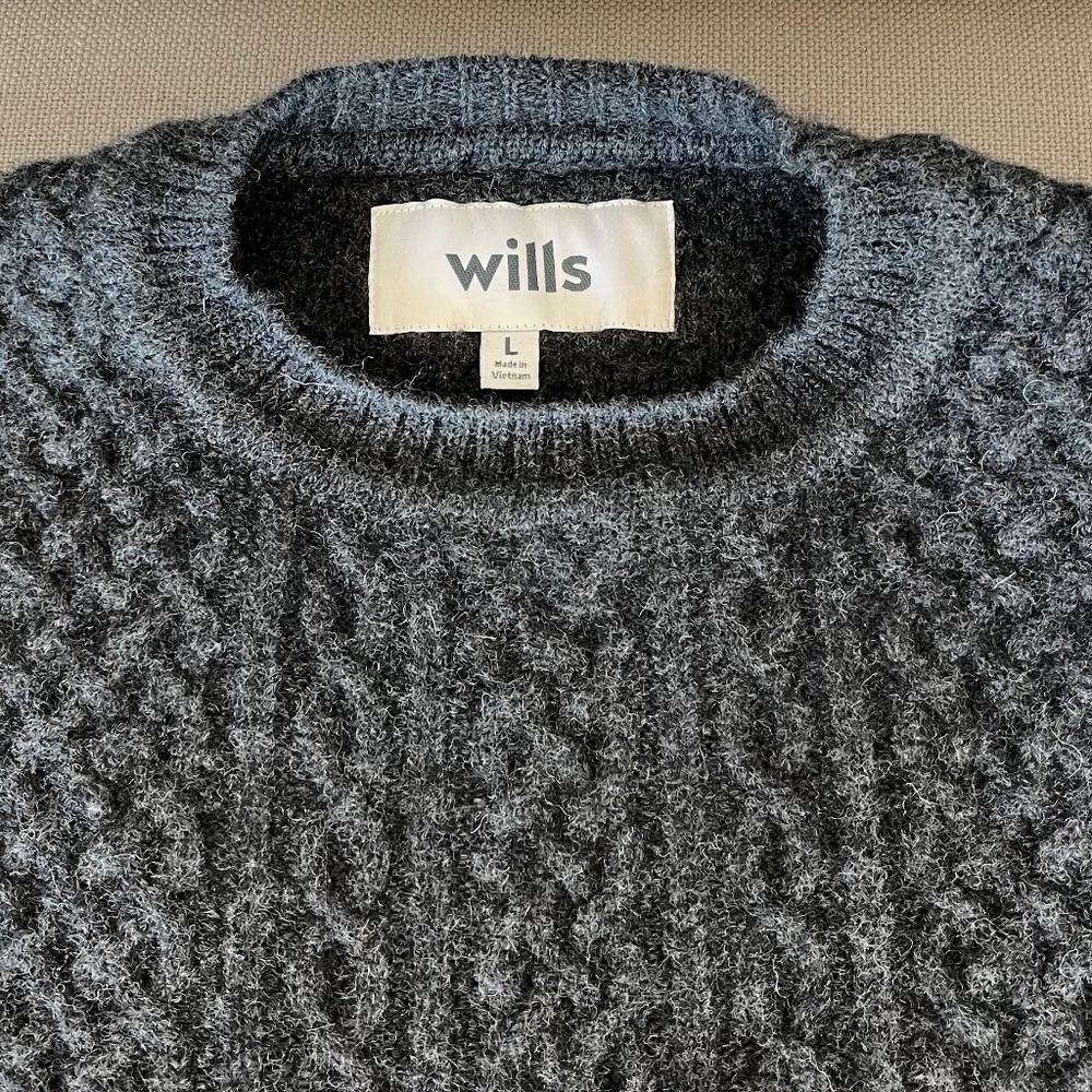100% Wool Cable Knit Crew Neck Sweater - Large - by Wills